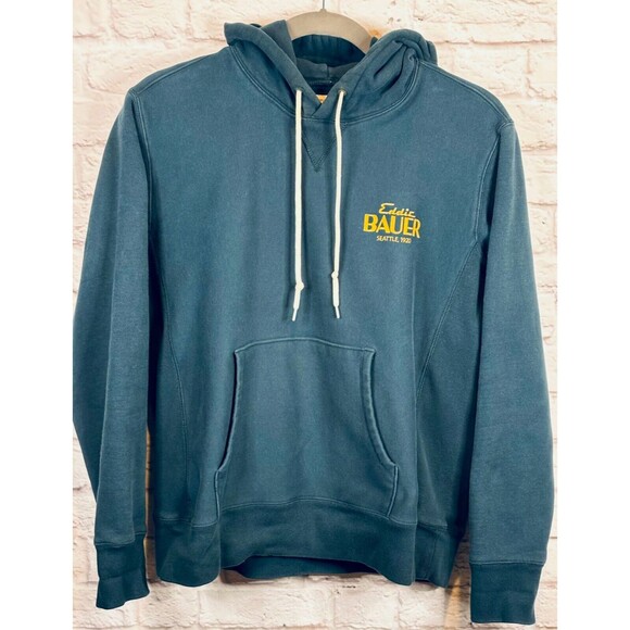 Vintage Y2K 90s HEAVY Eddie Bauer Mens Preppy‎ Sweatshirt Hoodie POCKET Blue XL - Picture 1 of 10